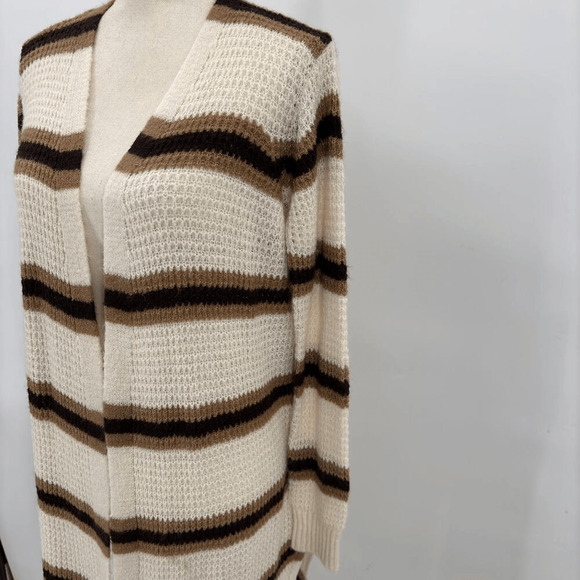 Women's Striped Open Midi Cardigan Size Medium Casual Cozy 90s Academia Y2K - Picture 5 of 12